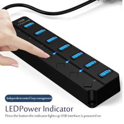 Hub USB 3.0 Haute Vitesse Multi USB Splitter Adaptateur 7 Ports Multiple Expander Hub avec Interrupteur Câble Long de 30 cm pour PC