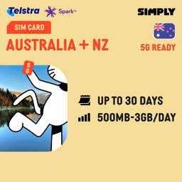 SIMPLY Australia + New Zealand SIM | Up to 30 Days - Daily 500MB-3GB + Unlimited Data