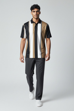 Polo rayé noir & beige