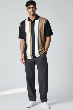 Polo rayé noir & beige