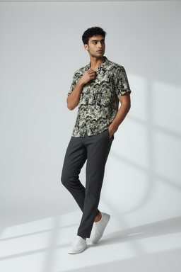 Chemise imprimé abstrait noir & beige