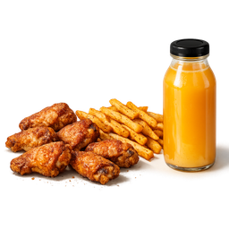 6 Wings – Seasoned Fries + Juice