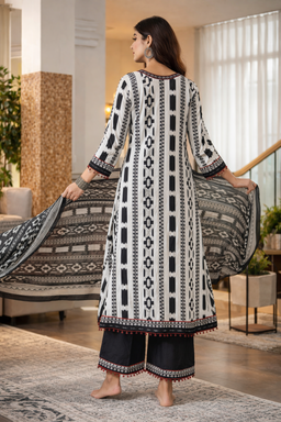 Elegant Black & White Printed Suit Set