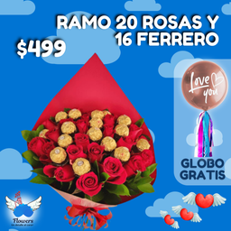 Ramo 20 rosas y 16 Ferrero