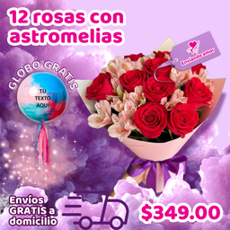 12 rosas con astromelias
