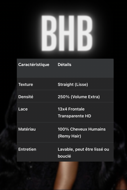 Wig  Luxury straight  100% Cheveux Humain -Densité 250%