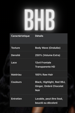 Wig  Luxury Body Waves 100% Cheveux Humain -Densité 250%