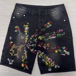 Men’s Jeans Short Black Straight Loose Baggy Denim Shorts Pockets 