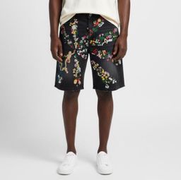 Men’s Jeans Short Black Straight Loose Baggy Denim Shorts Pockets 