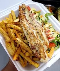 GRILLED FISH & CHIPS WITH SALAD