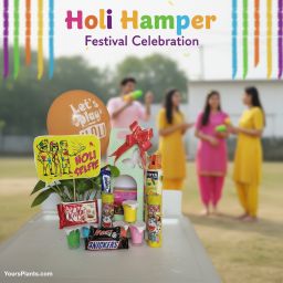 Holi Gift Hamper - 5 Color Herbal Gulal (Pink, Blue, Orange, Green, Yellow) with Chocolate & Balloon
