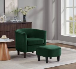 Emerald Green Accent Chair + Ottoman
