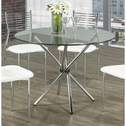 Table à manger ronde en verre – Design moderne avec pied en métal chromé