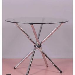 Table à manger ronde en verre – Design moderne avec pied en métal chromé