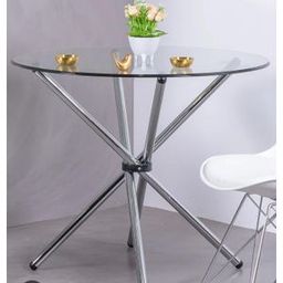 Table à manger ronde en verre – Design moderne avec pied en métal chromé