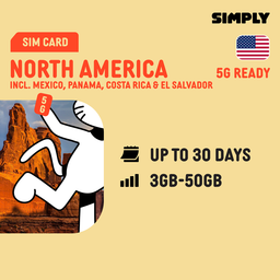 SIMPLY North America SIM | Up to 30 Days - Total 3GB-50GB + Unlimited Data