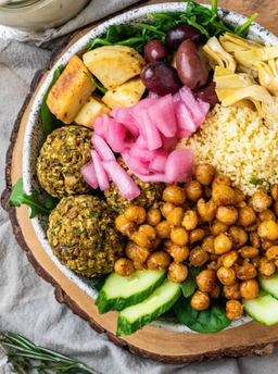 Mediterranean Veg Bowl w/Corn Cakes -MONDAY