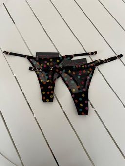 Polka dot colorful women thong with adjustable straps  black