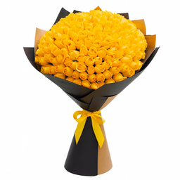 🌟 Ramo Buchon de Flores Amarillas | 100 Rosas en Papel Negro