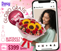20 rosas y 3 girasoles