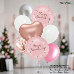 Happy Anniversary Balloon Decoration - Premium Rose Gold, Pink, and Silver Balloon Bouquet 