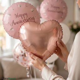 Happy Anniversary Balloon Decoration - Premium Rose Gold, Pink, and Silver Balloon Bouquet 