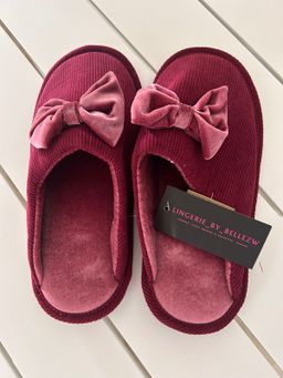 Ladies Velour Slider With Matching Bow - Raspberry