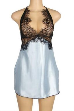 Sexy Deep V Neck Backless Blue Lingerie Dress 