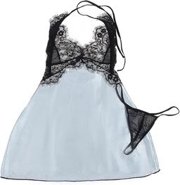 Sexy Deep V Neck Backless Blue Lingerie Dress 