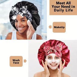 Ethnic Print Long Ribbon Satin Sleep Cap, Bow Tie Headscarf Hat, Chemotherapy Cap, Beauty and Hairdressing Hat