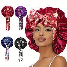 Ethnic Print Long Ribbon Satin Sleep Cap, Bow Tie Headscarf Hat, Chemotherapy Cap, Beauty and Hairdressing Hat