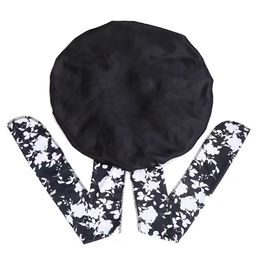 Ethnic Print Long Ribbon Satin Sleep Cap, Bow Tie Headscarf Hat, Chemotherapy Cap, Beauty and Hairdressing Hat