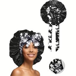 Ethnic Print Long Ribbon Satin Sleep Cap, Bow Tie Headscarf Hat, Chemotherapy Cap, Beauty and Hairdressing Hat