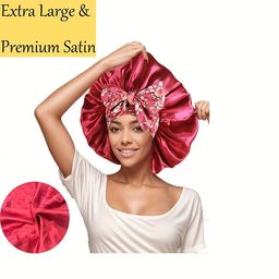 Ethnic Print Long Ribbon Satin Sleep Cap, Bow Tie Headscarf Hat, Chemotherapy Cap, Beauty and Hairdressing Hat