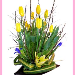 Arreglo de tulipanes holandeses concador y piedras de rio 10 piezas