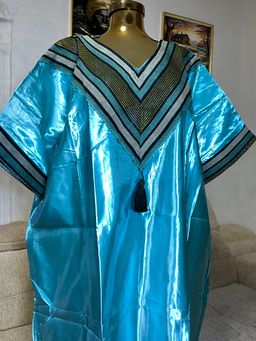 Turquoise Blue - Mikado Aso Oke Bubu Kaftan 