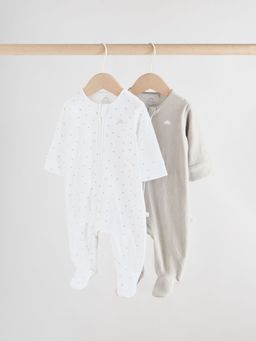 Grey Velour Two Way Zip Baby Sleepsuits | Next
