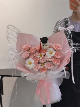 (GP031) Graduation Ping Pong Soap Flower Butterfly Bouquet 