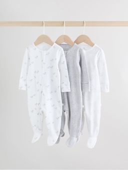 Grey Baby Two Way Zip Sleepsuits 3 Pack | Next