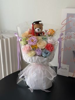 (GB041) Graduation Bear Soap Flower Transparent Bouquet 