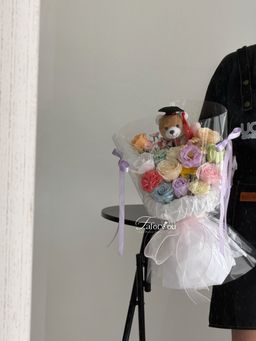 (GB041) Graduation Bear Soap Flower Transparent Bouquet 