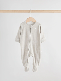 Grey Velour Two Way Zip Baby Sleepsuits | Next