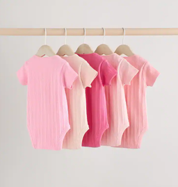Bright Pink 5 Pack Short Sleeve Baby Bodysuits | Next 