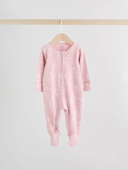 Pink Bunny Two Way Zip Baby Sleepsuits 3 Pack | Next