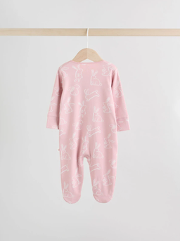 Pink Bunny Two Way Zip Baby Sleepsuits 3 Pack | Next