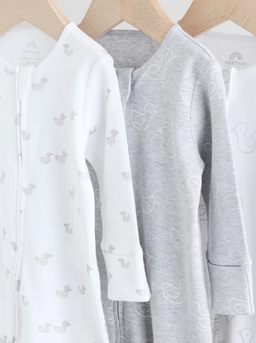 Grey Baby Two Way Zip Sleepsuits 3 Pack | Next