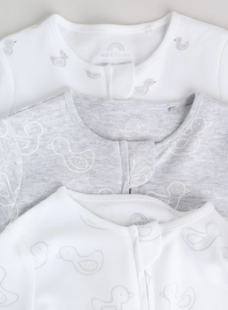 Grey Baby Two Way Zip Sleepsuits 3 Pack | Next