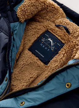 Navy Borg Lined Padded Shower Resistant Coat | Next