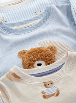Blue/Ecru Baby Bear Snuggle Pyjamas 3 Pack | Next