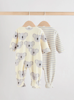 Grey Baby Micro Fleece Two Way Zip Sleepsuits 2 Pack | Next